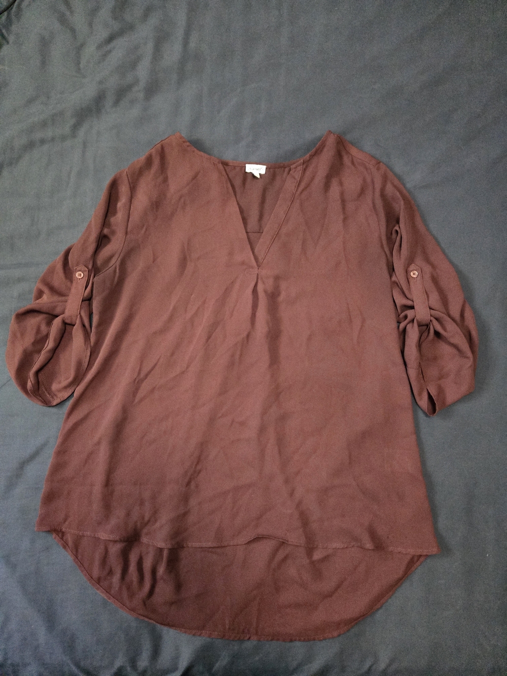 Kismet Mauve-Brown V-Neck Roll-Tab Tunic